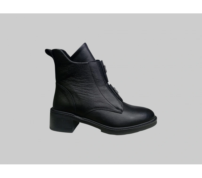 CASTLE BLACK CB-11032-1 KADIN DERİ ÖNÜ LASTİKLİ YANI FERMUARLI BOT SİYAH