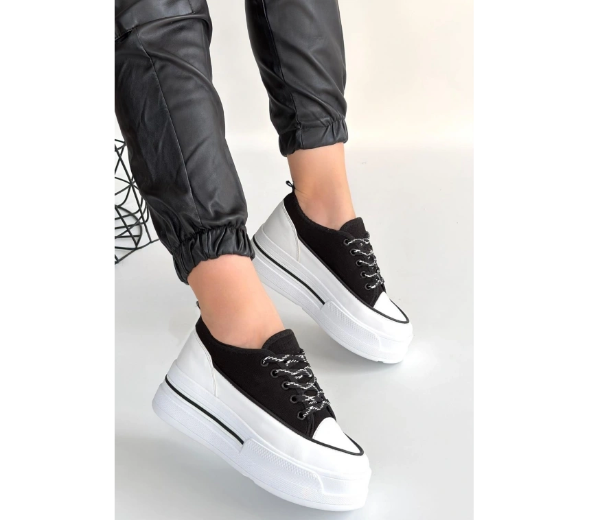 Dalen Siyah Keten Bağcıklı Spor Ayakkabı