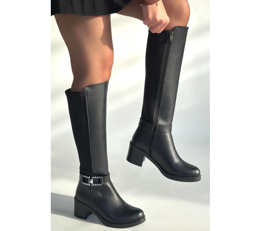 Emrat Siyah Cilt Topuklu Çizme