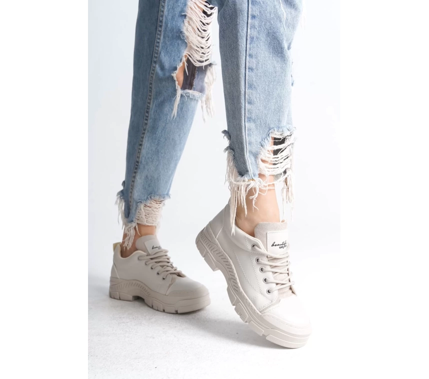 JANE Bağcıklı Ortopedik Taban Kadın Sneaker Spor Ayakkabı  KT - Krem