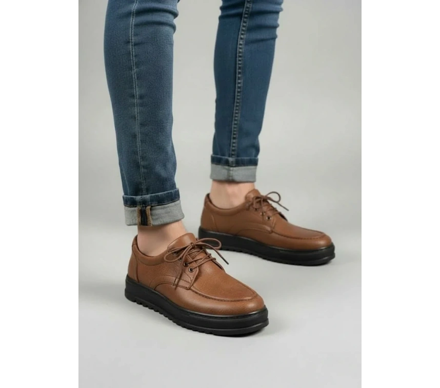 JY-T12x Arts Bağcıklı Cilt Erkek Günlük Spor Klasik Ayakkabı CST - Taba