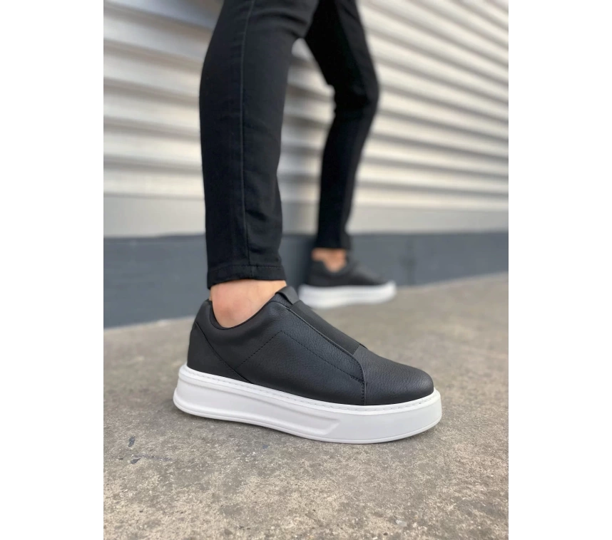 JY007 Alba Bağcıksız Cilt Erkek Günlük Sneaker Ayakkabı CBT Siyah