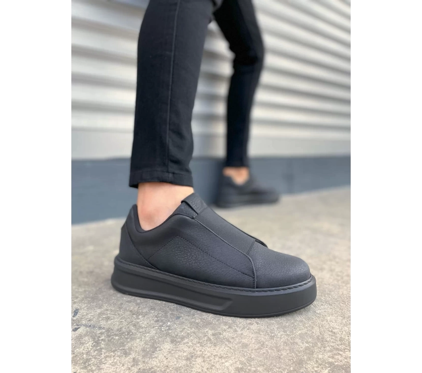 JY007 Alba Bağcıksız Cilt Erkek Günlük Sneaker Ayakkabı CST Siyah