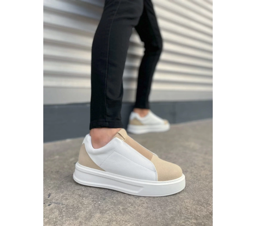 JY007 Alba Bağcıksız Süet Cilt Erkek Günlük Sneaker Ayakkabı SCBT Bej/Beyaz