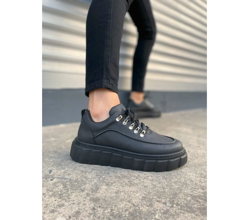 JY010 Cloud Bağcıklı Cilt Erkek Günlük Sneaker Ayakkabı CST - Siyah