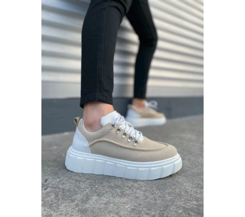 JY010 Cloud Bağcıklı Süet Erkek Günlük Sneaker Ayakkabı SBT - Krem/Beyaz