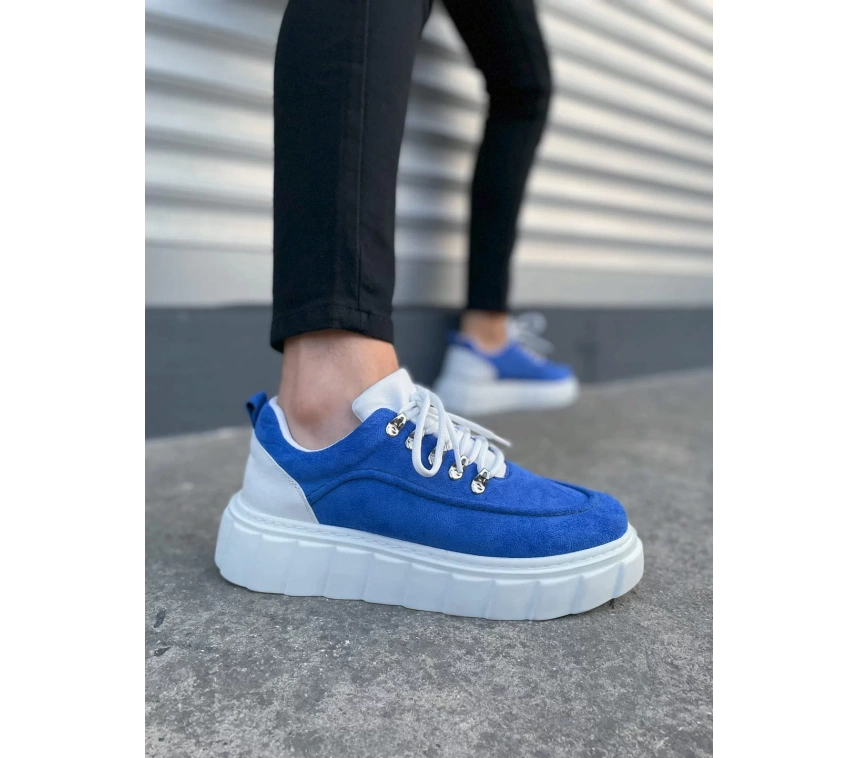 JY010 Cloud Bağcıklı Süet Erkek Günlük Sneaker Ayakkabı SBT - Mavi/Beyaz