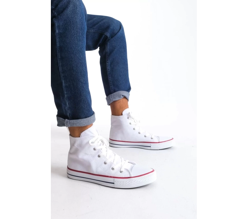 JY0423 AXE Bağcıklı Keten Kumaş Erkek Günlük Sneaker Ayakkabı KBT - Beyaz