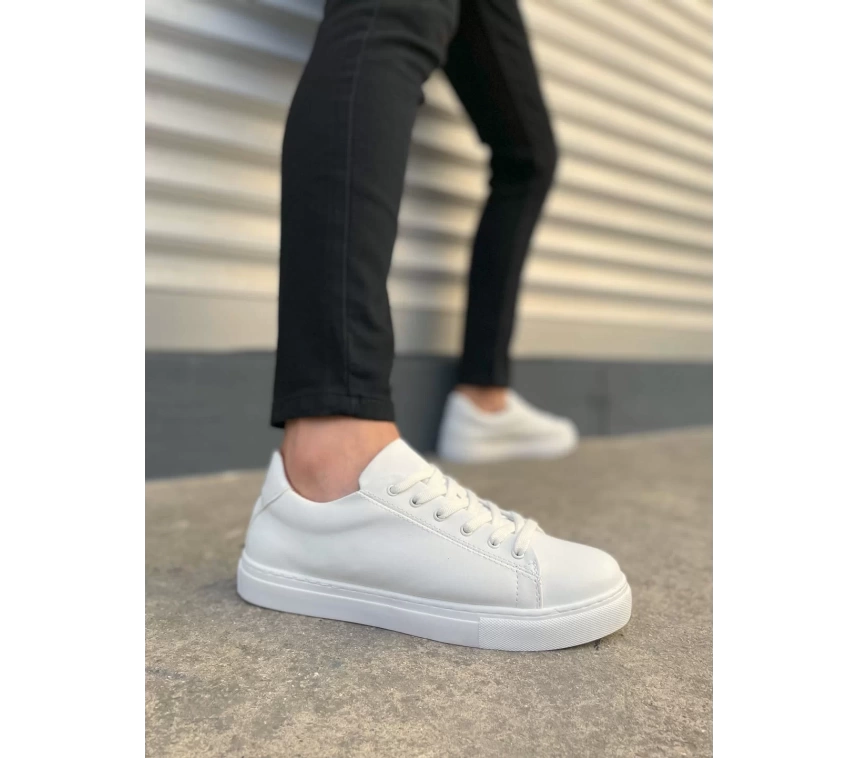 JY122 Mode Bağcıklı Cilt Erkek Günlük Sneaker Ayakkabı CBT - Beyaz