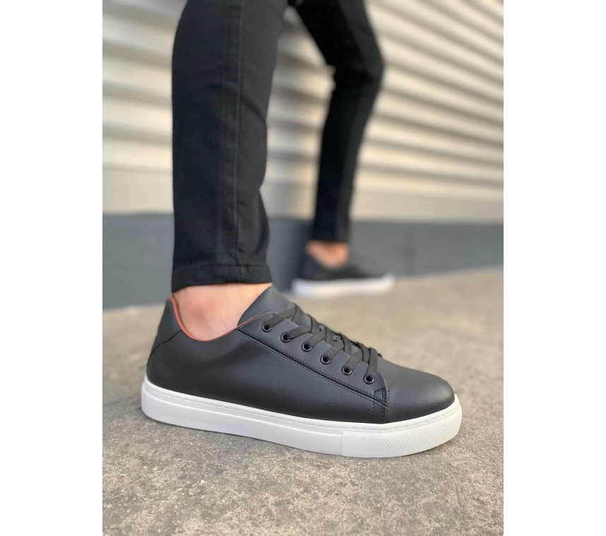 JY122 Mode Bağcıklı Cilt Erkek Günlük Sneaker Ayakkabı CBT - Siyah