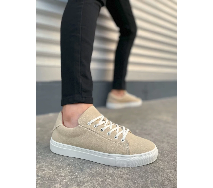 JY122 Mode Bağcıklı Süet Erkek Günlük Sneaker Ayakkabı SBT - Bej
