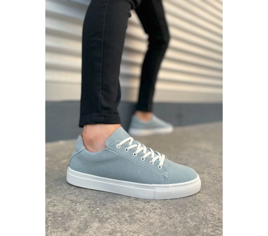 JY122 Mode Bağcıklı Süet Erkek Günlük Sneaker Ayakkabı SBT - Mavi