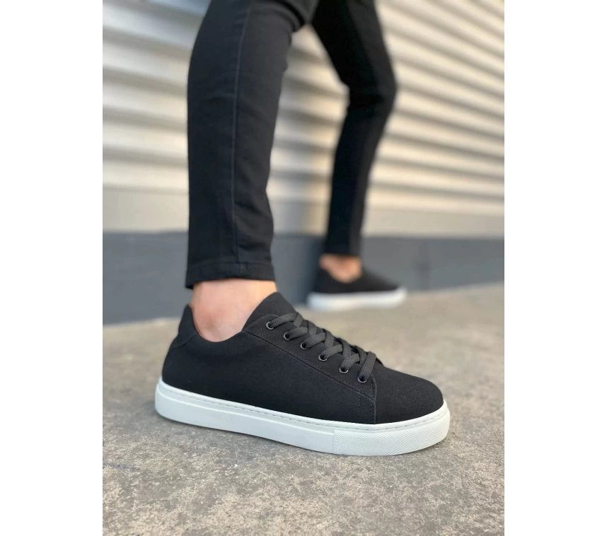JY122 Mode Bağcıklı Süet Erkek Günlük Sneaker Ayakkabı SBT - Siyah