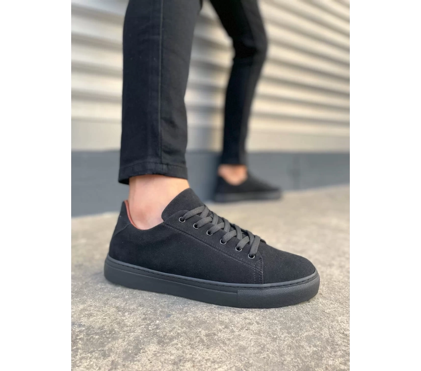 JY122 Mode Bağcıklı Süet Erkek Günlük Sneaker Ayakkabı SST - Siyah