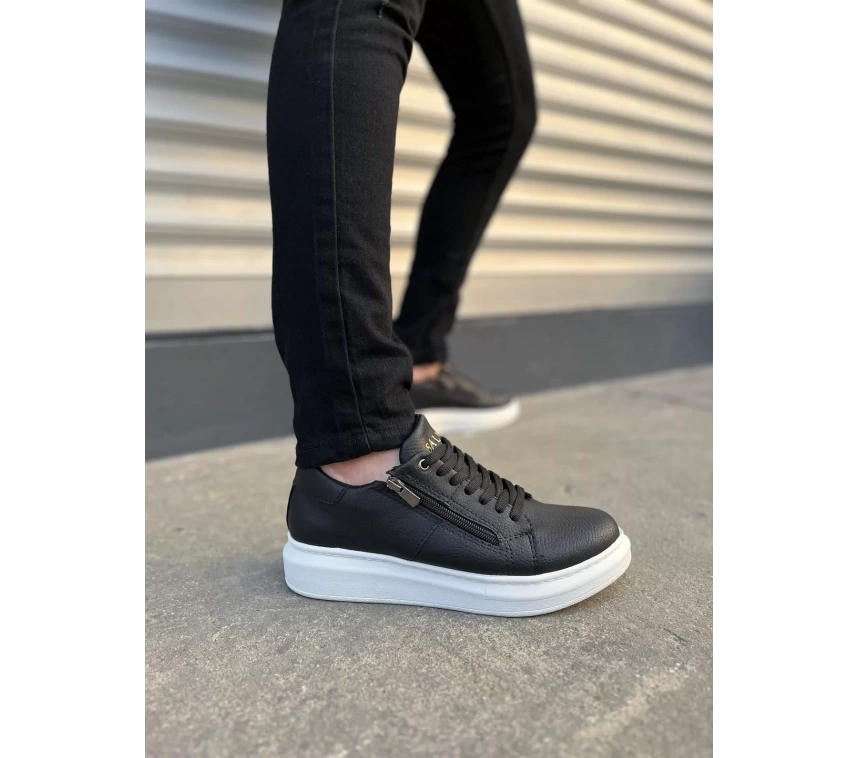 JY155 Warrior Bağcıklı ve Fermuarlı Cilt Erkek Günlük Sneaker Ayakkabı CBT - Siyah