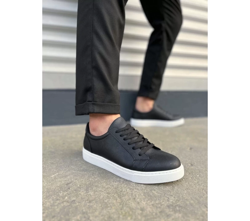 JY165 Elite Bağcıklı Cilt Erkek Günlük Sneaker Ayakkabı CBT - Siyah