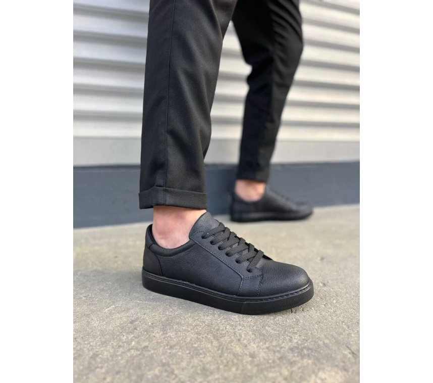 JY165 Elite Bağcıklı Cilt Erkek Günlük Sneaker Ayakkabı CST - Siyah