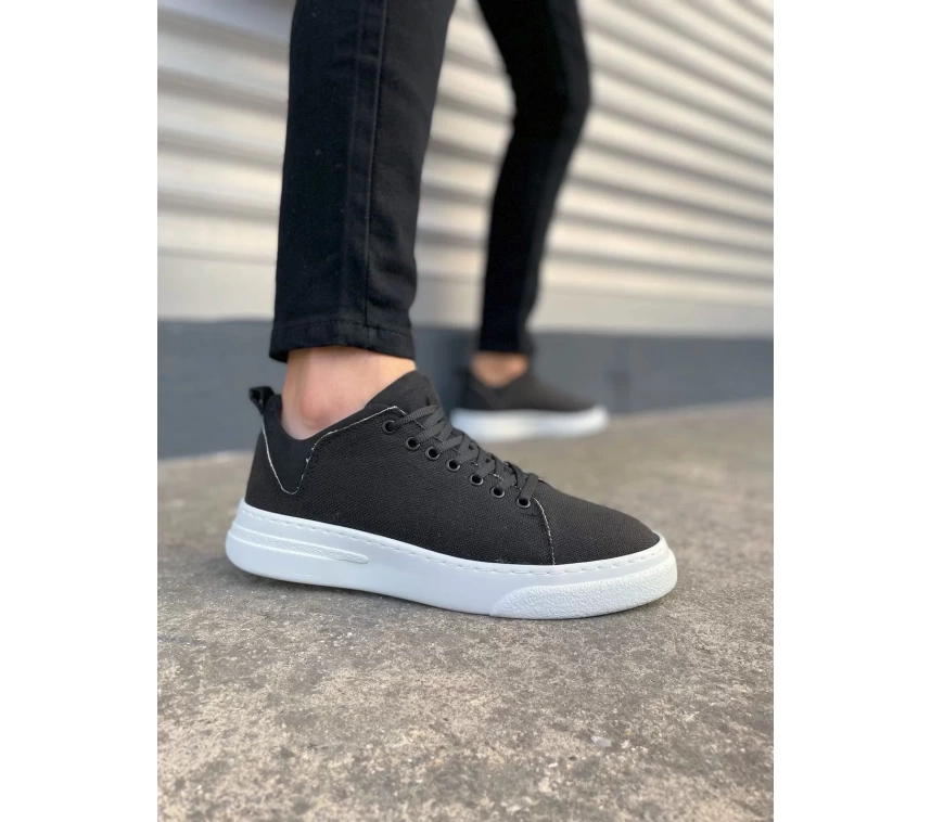 JY204 Flex Bağcıklı Keten Kumaş Erkek Günlük Sneaker Ayakkabı KBT - Siyah