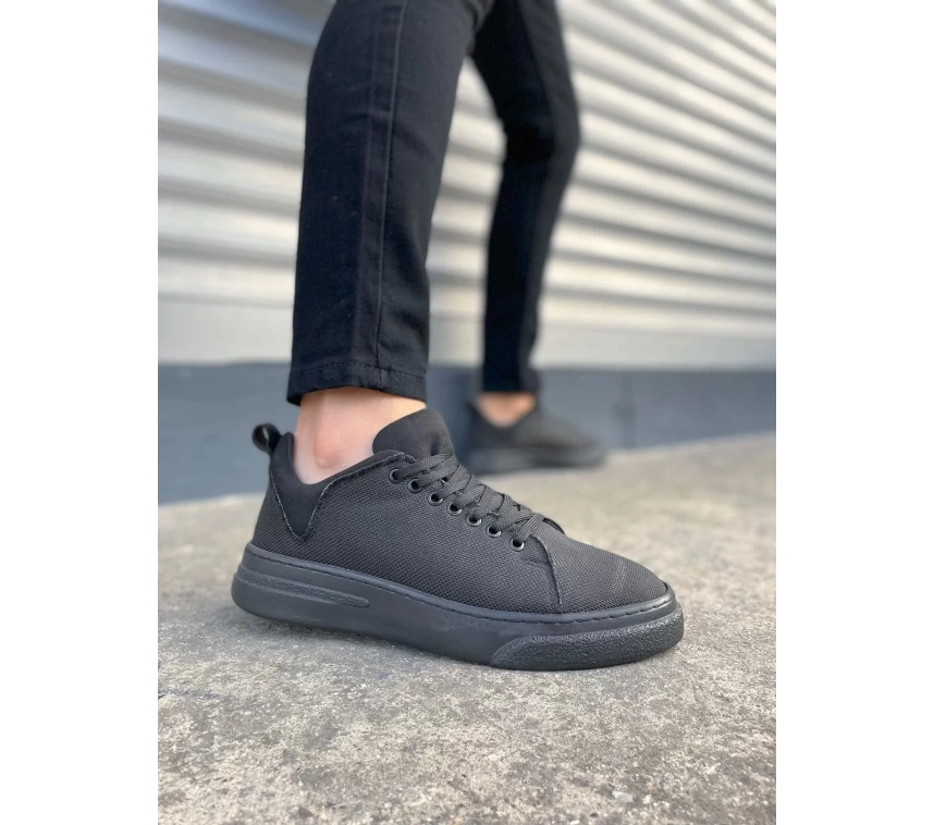 JY204 Flex Bağcıklı Keten Kumaş Erkek Günlük Sneaker Ayakkabı KST - Siyah