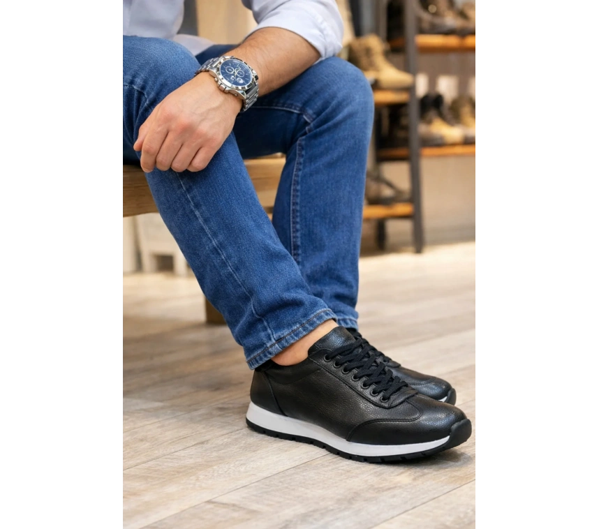 JY2402 Berts Bağcıklı Hakiki Deri Erkek Günlük Klasik Ayakkabı DBT - Siyah