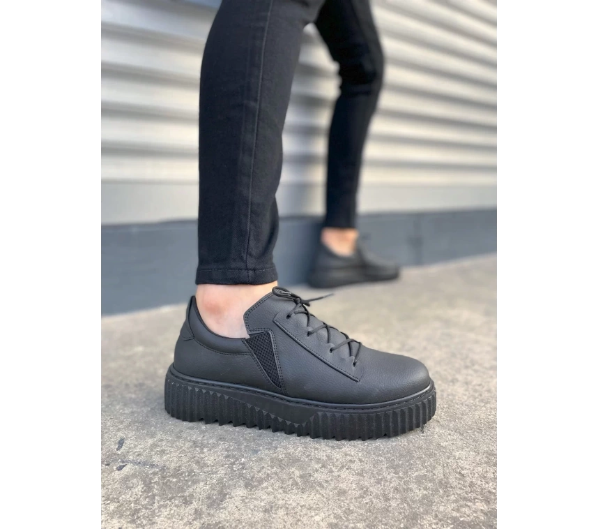JY502 Bold Bağcıklı Cilt Erkek Günlük Sneaker Ayakkabı CST - Siyah