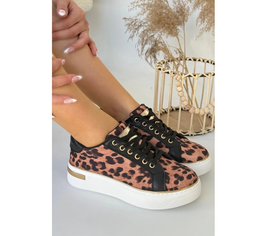 Kity Leopar Saten Bağcıklı Spor Ayakkabı
