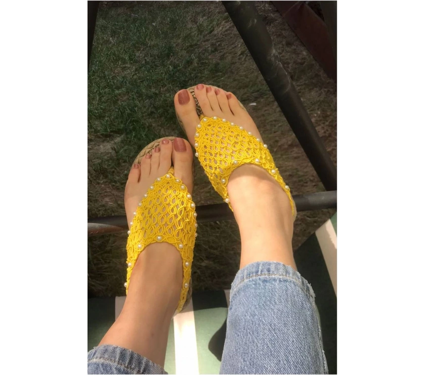 Mayya Sarı Örgülü Sandalet