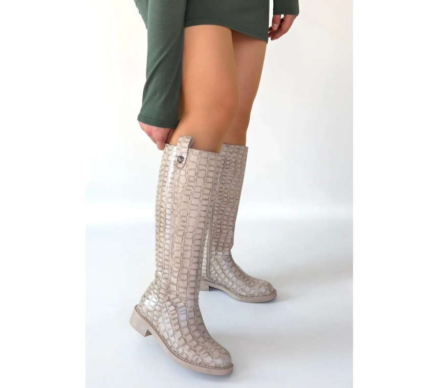 Metta Bej Cilt Desenli Çizme