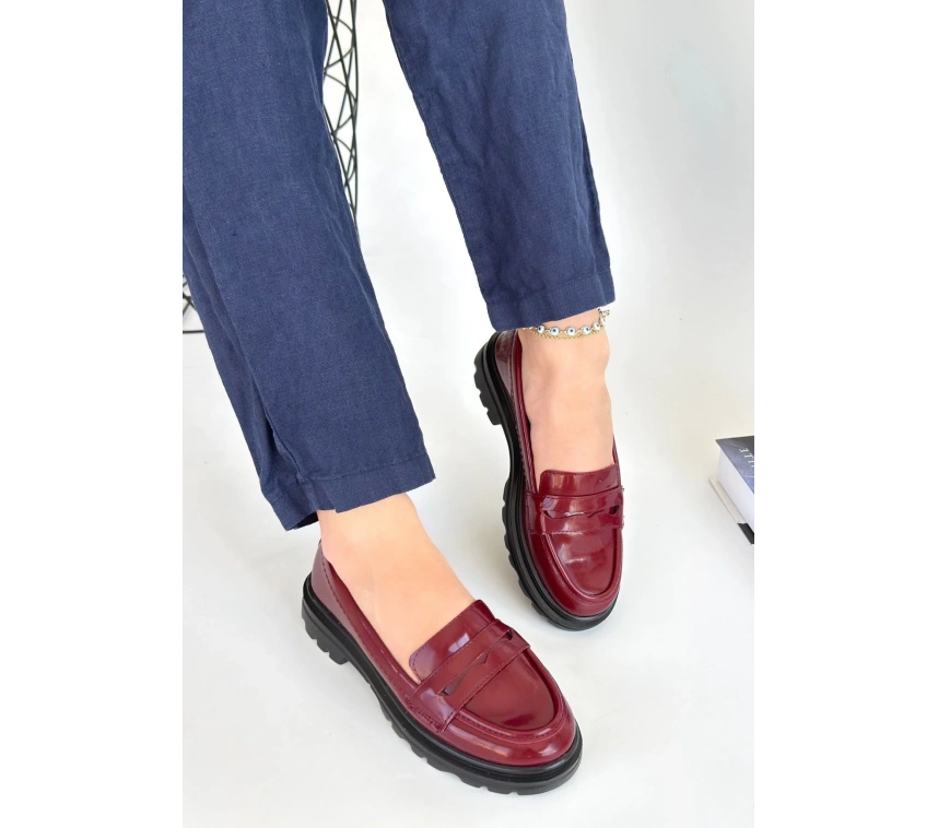 Narli Bordo Rugan Oxford Ayakkabı