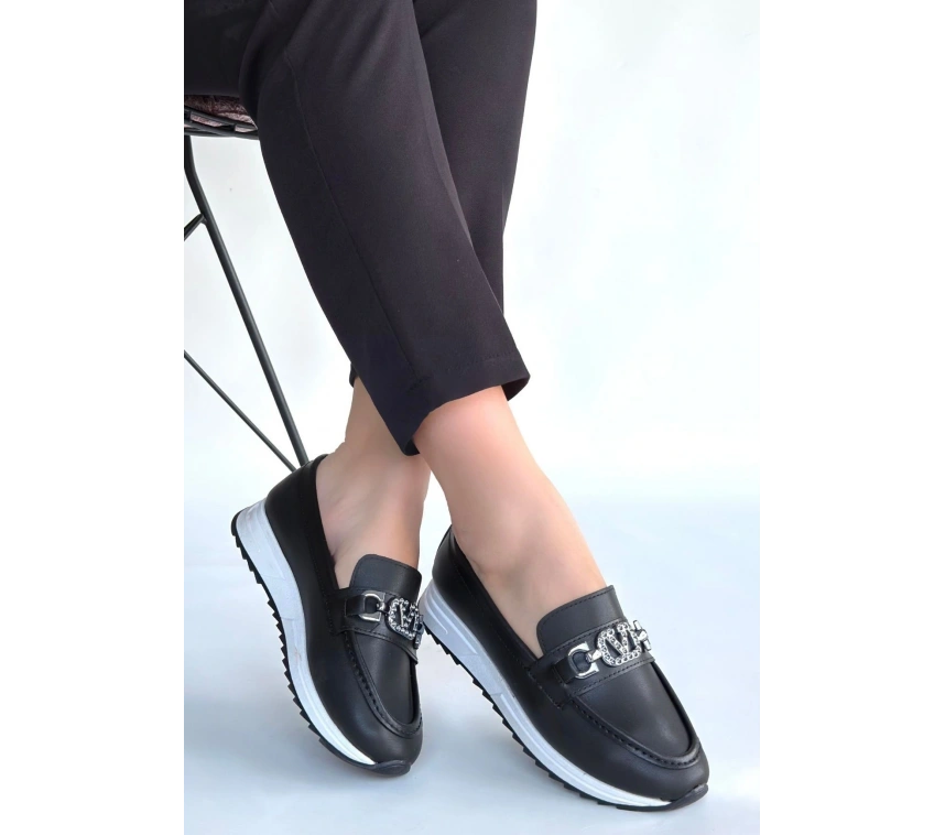 Otra Siyah Cilt Babet Ayakkabı