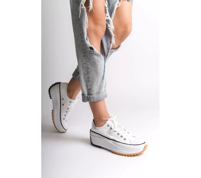 PARIS Bağcıklı Ortopedik Taban Kadın Sneaker Spor Ayakkabı  BT - Beyaz