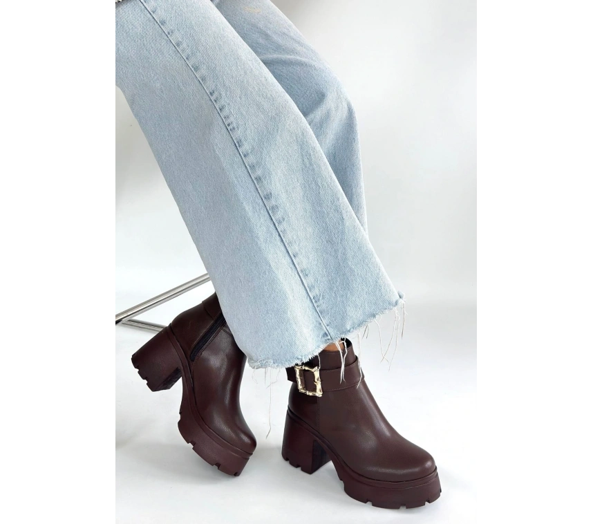 Pinma Kahverengi Cilt Topuklu Bot