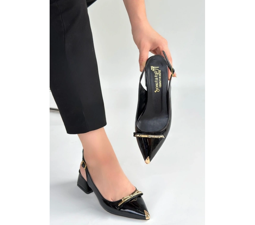 Ricy Siyah Rugan Topuklu Ayakkabı