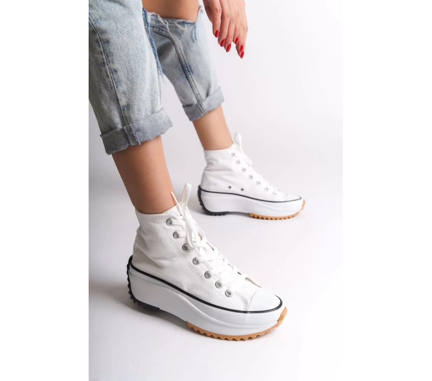ROMA Bağcıklı Ortopedik Taban Kadın Sneaker Spor Ayakkabı BT - Beyaz