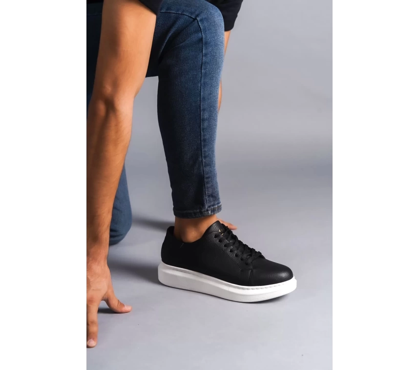 SLW151 Boost Bağcıklı Cilt Erkek Günlük Sneaker Ayakkabı CBT - Siyah