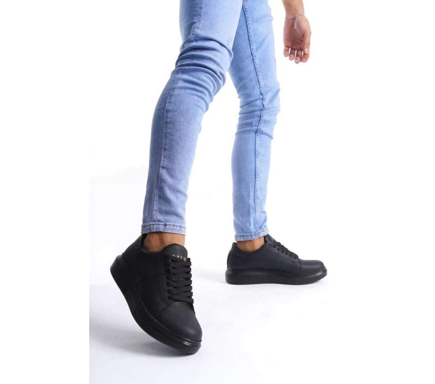 SLW151 Boost Bağcıklı Cilt Erkek Günlük Sneaker Ayakkabı CST - Siyah