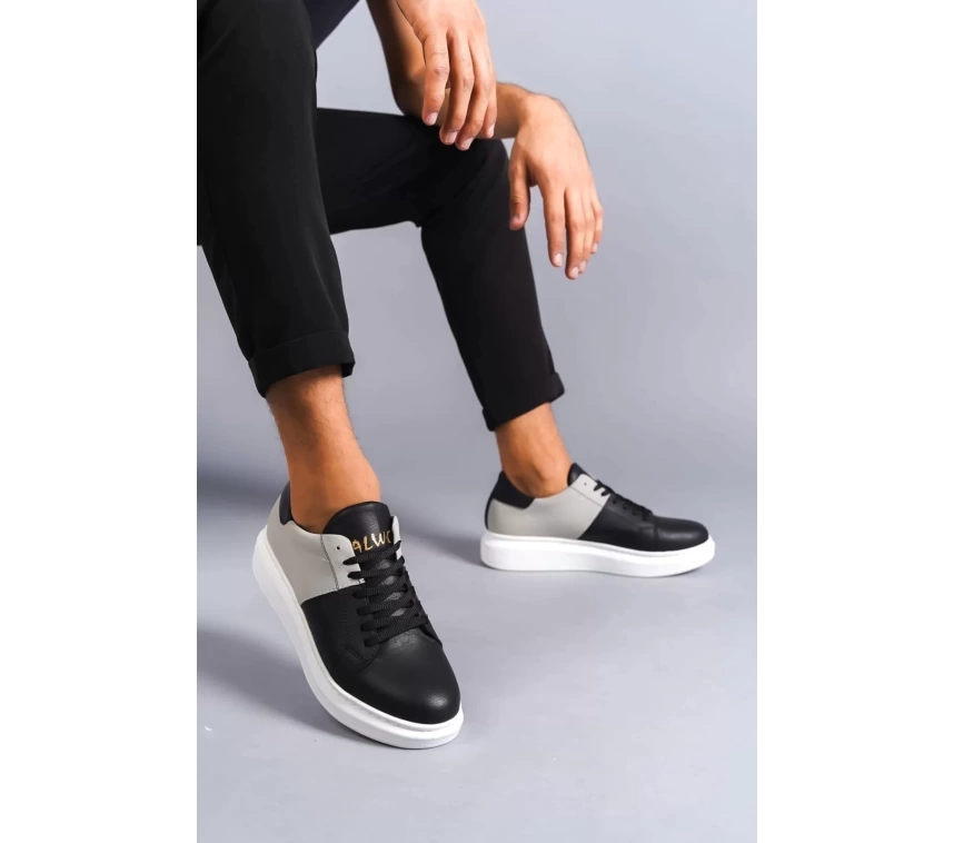 SLW151 Boost Bağcıklı Cilt Süet Erkek Günlük Sneaker Ayakkabı CSBT - Siyah/Gri