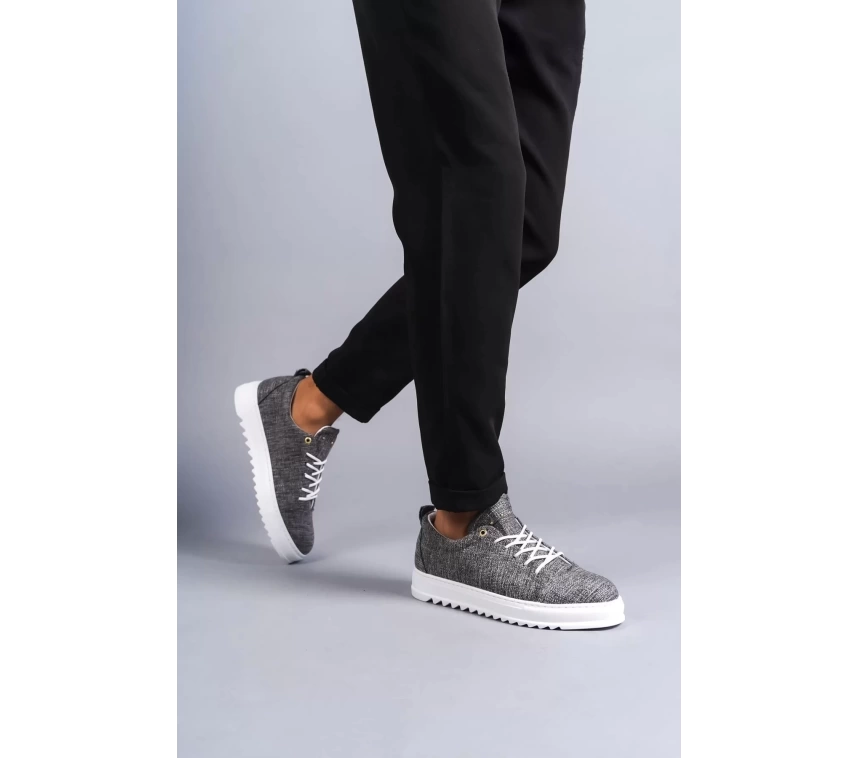 SLW152 Cool Bağcıklı Keten Erkek Günlük Spor Klasik Ayakkabı KBT - Gri