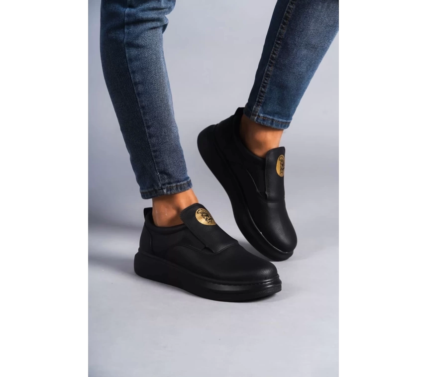 SLW161 Hippo Bağcıksız Cilt Erkek Günlük Sneaker Ayakkabı CST - Siyah