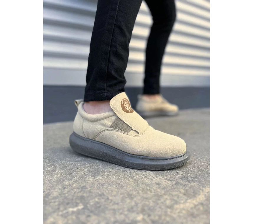 SLW161 Hippo Bağcıksız Süet Erkek Günlük Sneaker Ayakkabı SGT - Bej