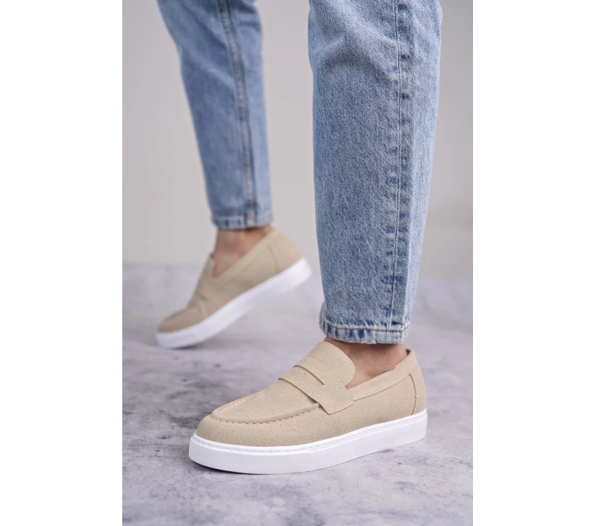 SLW180 Estilo X Bağcıksız Süet Erkek Günlük Spor Klasik Ayakkabı SBT - Krem