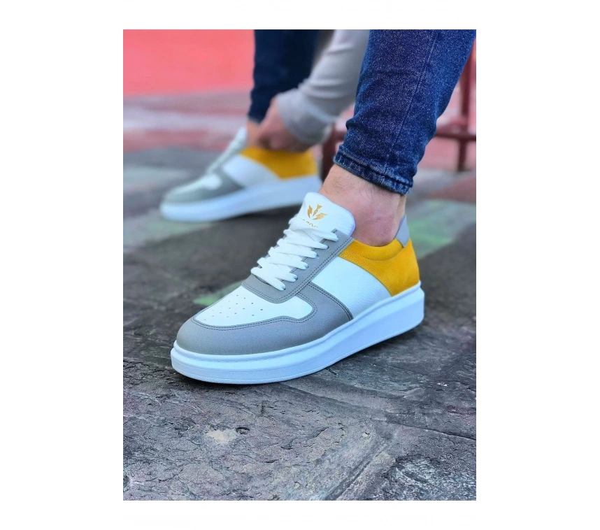 WG011 Beyaz Sarı Erkek Casual Ayakkabı