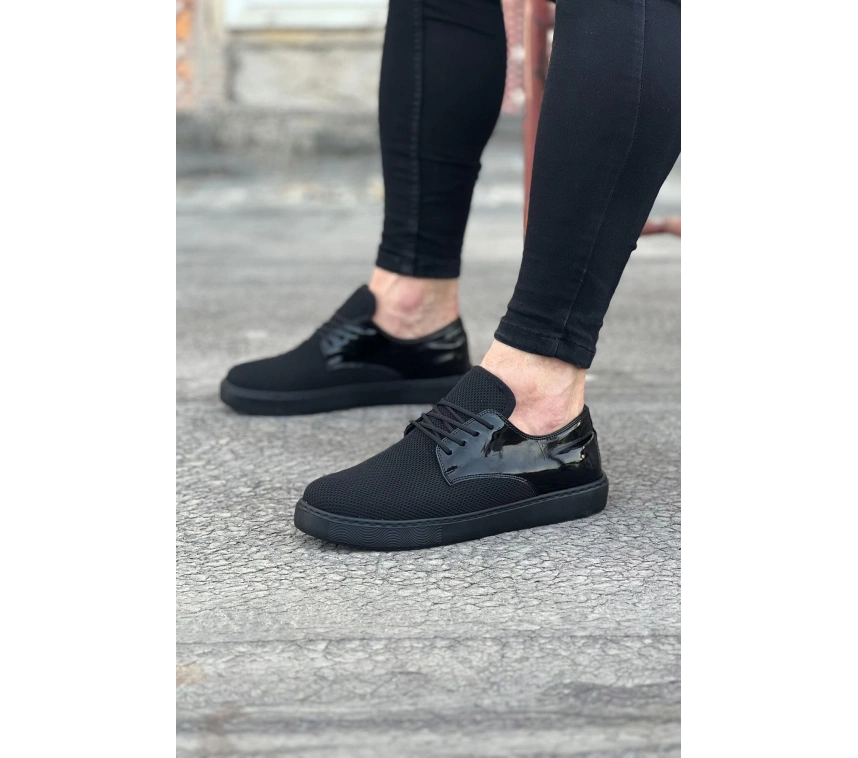 WG016 Kömür Rugan Triko Erkek Casual Ayakkabı
