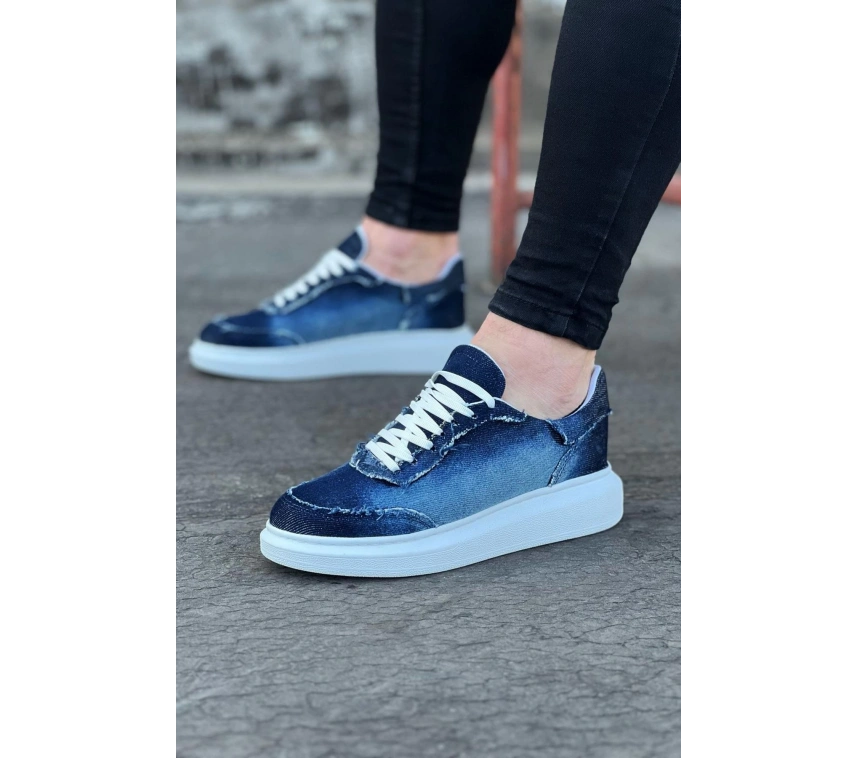 WG018 Koyu Mavi Kot Kumaş Erkek Casual Ayakkabı