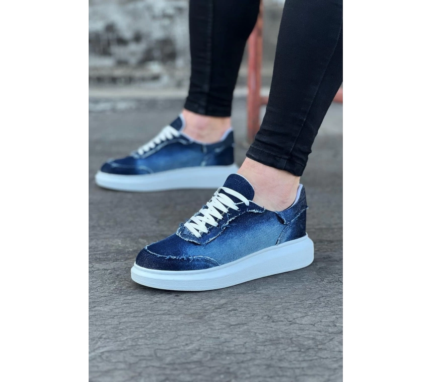 WG018 Koyu Mavi Kot Kumaş Erkek Casual Ayakkabı