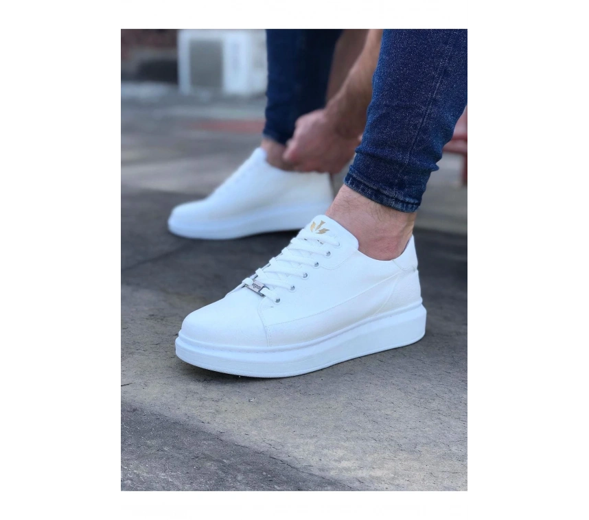 WG028 Beyaz Bağcıklı Kalın Taban Casual Erkek Ayakkabı