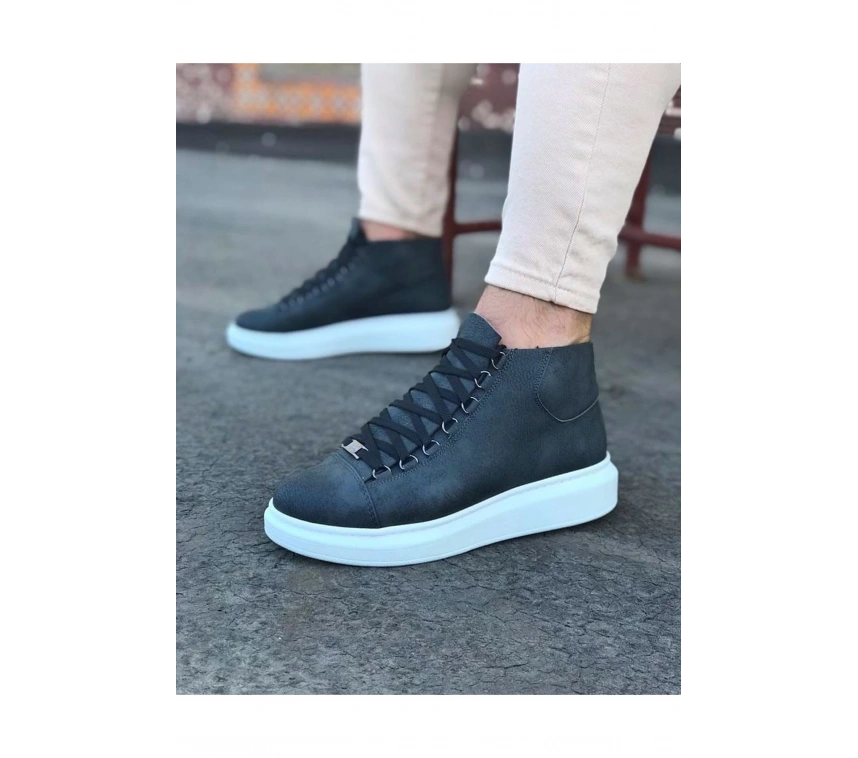 WG032 Gri Bağcıklı Sneakers  Yarım Bilek Bot
