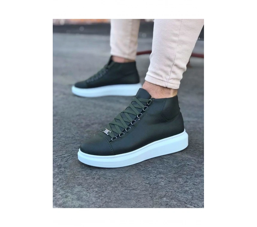 WG032 Haki Bağcıklı Sneakers  Yarım Bilek Bot