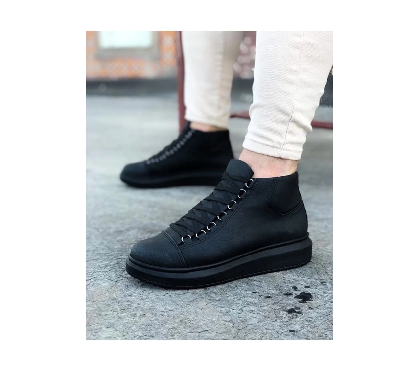 WG032 Kömür Bağcıklı Sneakers  Yarım Bilek Bot