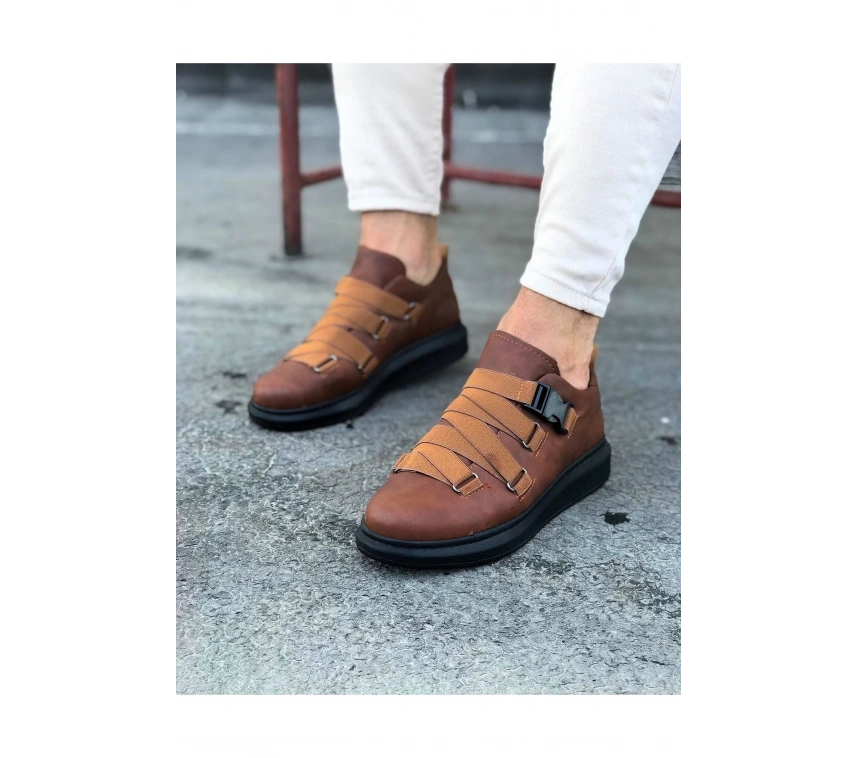 WG033  Taba Siyah Erkek Yüksek Taban  Ayakkabı
